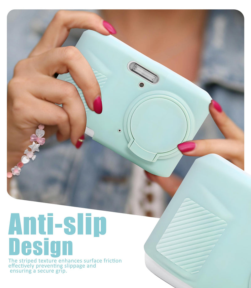 Seltureone Camera Case for Kodak PIXPRO FZ45 with Cute Camera Charm Wrist Strap and Screen Protector, Built-in Lens Cap Soft Silicone Protective Case for Kodak PIXPRO FZ45 Accessories - Mint Green