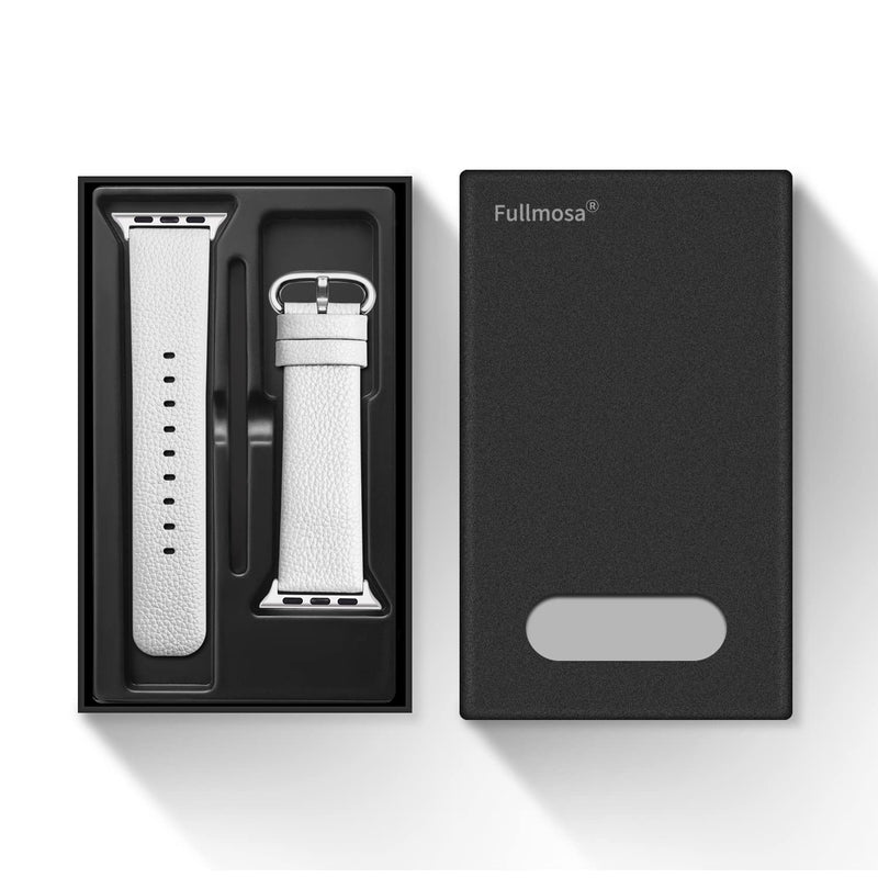 Fullmosa No-Tool Needed Band Compatible Apple Watch Band with Case 49mm 45mm 44mm 42mm Golden Leather Apple Watch Band with Silver Buckle 44mm 42mm 45mm White