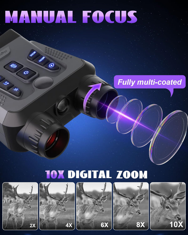 Night Vision Goggles, 4K Night Vision Binoculars for Adults High Powered, 3.0” HD Night Vision Camera Infrared Goggles Scope and Day for Camping & Outdoor with 32GB TF Card, 10X Digital Zoom & 9 IR Grey
