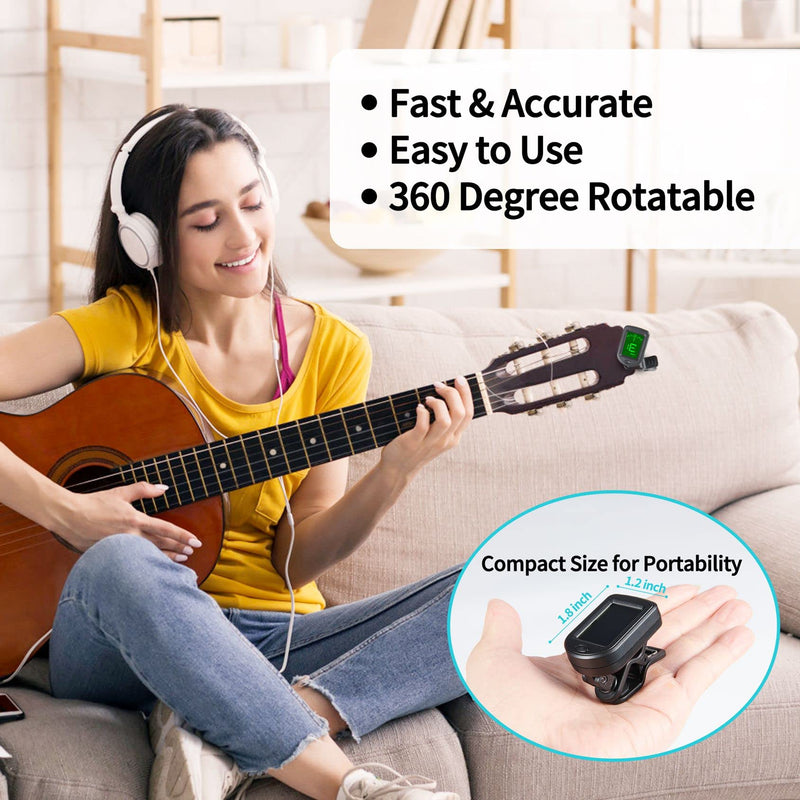Guitar Tuner Clip on Ukulele Tuner-for Acoustic Electric Bass Ukulele Violin Tuner Black 1 Pack