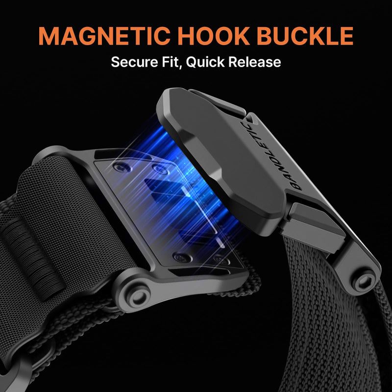 Bandletic Magnetic Nylon Band Compatible with Garmin Watch Quick Fit 26mm | Twin Magnets Snap Band On/Off in Two Seconds, Reinforced CSPE Rib for Intense Workout & Outdoors, Fits Fenix 8 51mm/7X/6X/5X Black L(7.3"-8.7")