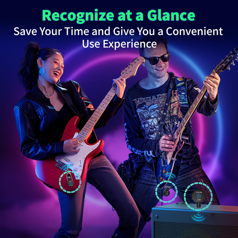 A13 Wireless Guitar System 2.4GHz Transmitter Receiver for Electric/Acoustic Bass Guitar, Rechargeable Li-Battery, Plug & Play Wireless Guitar Cable for Guitar, Bass, Violin - Black (2TX + 1RX) A13-2