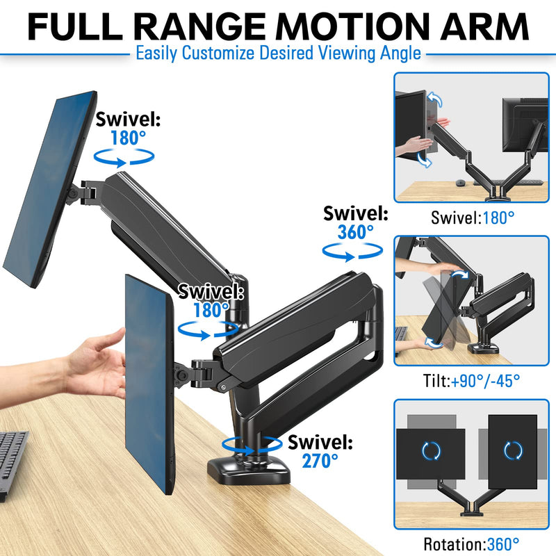 MOUNTUP Dual Monitor Stand for Desk, Monitor Arms for 2 Monitors+Monitor Mount Reinforcement