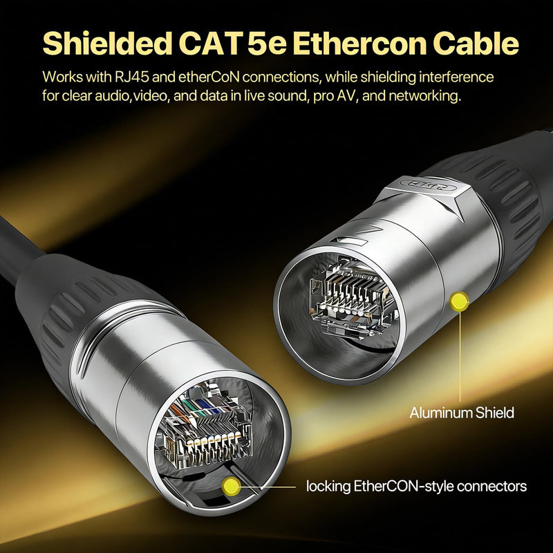 Ethercon Cable, Shielded Cat 5e Ethernet Cable Compatible with EtherCON RJ45 Connectors in Silvery for Professional Audio, Video and Networking Applications (10, 1FT) 1 FT 10