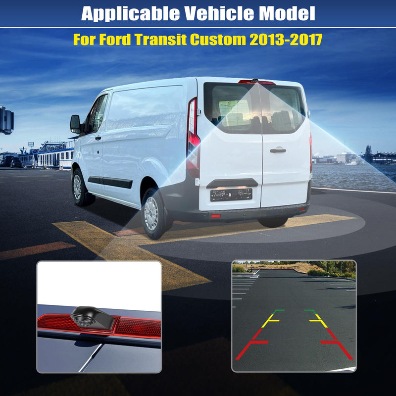 CAMECHO Brake Light Backup Camera for Ford Transit Custom 2012-2017, AHD/CVBS Waterproof Rear View Camera, Night Vision, Wide Angle, Park Assist, Rearview Reversing Cam