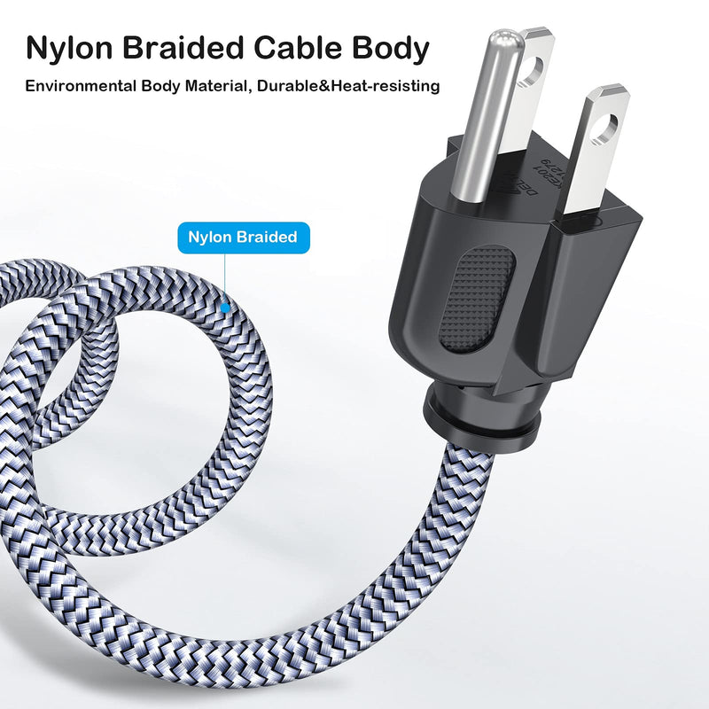 Power Cord, Goalfish 3.3FT/1M TV Power Cord 10A 250V Power Cable UL Certified 18AWG 3 Prong AC Power Cable Nylon Braided PC Power Cord Replacement for Computer, HDTV, Monitor, Printer Grey