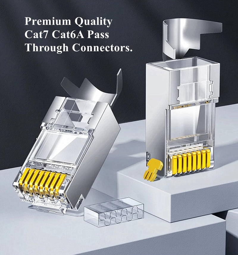 100-Pack Cat7 Cat6A Pass Through Shielded RJ45 Connectors | Modular Network RJ45 Plugs Ends for Cat7 Cat6A, 100PCS Strain Relief