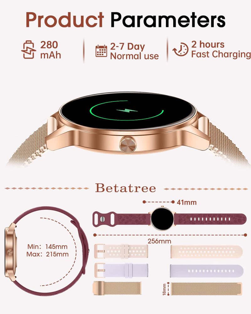 Smart Watch for Women(Answer/Make Call), 1.27'' Fitness Activity Tracker Watch with 130+ Sports Modes, Heart Rate Sleep Monitor, Pedometer, 41mm Smartwatch for Android iPhone Compatible (ROUND) Burgundy