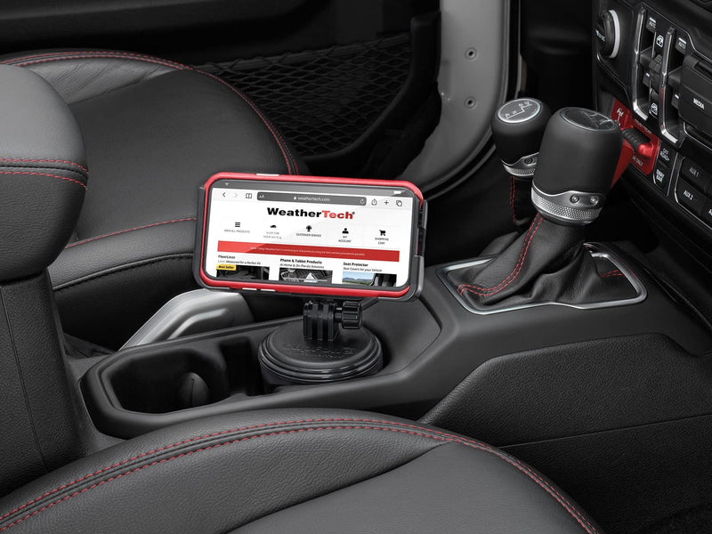 WeatherTech CupFone Two View – Adjustable, Universal Cup Holder Phone Mount Car & Truck Accessory – Best Design for iPhone & Smartphone Charging – Black Plastic Knobs