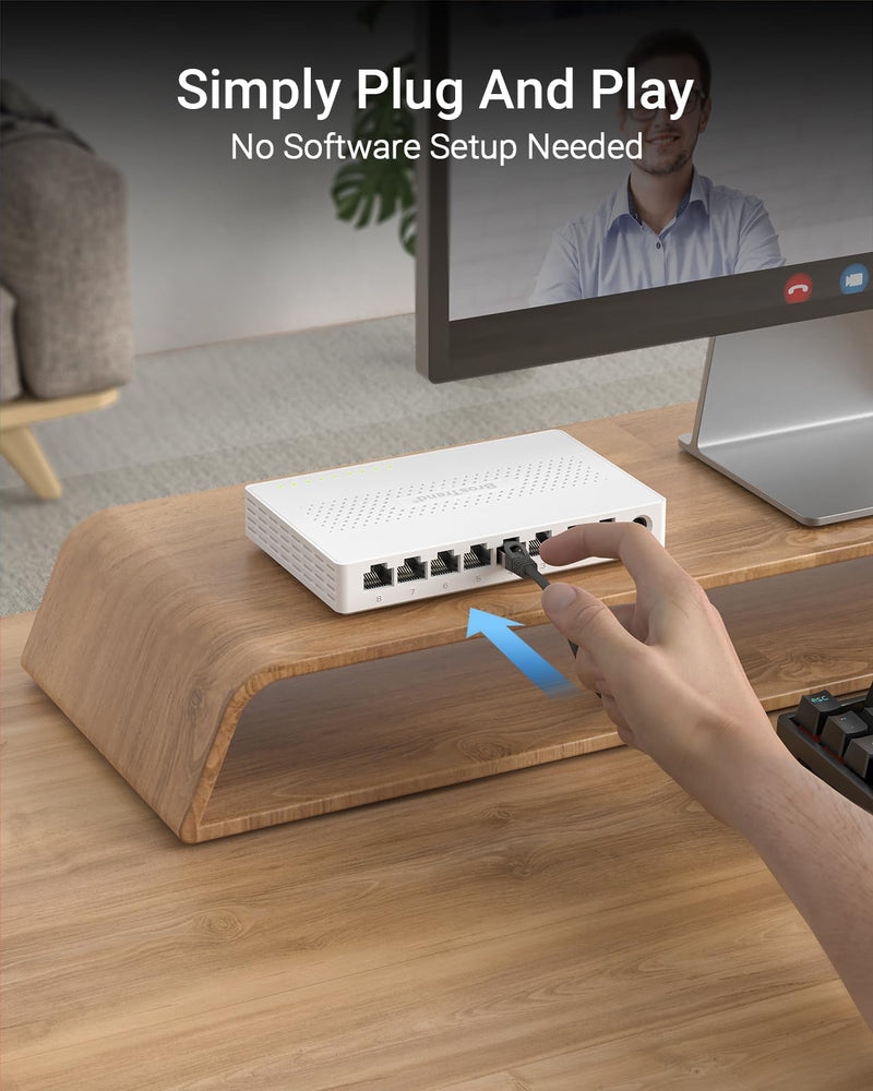 BrosTrend 2.5Gb Switch, 8 Port Unmanaged Network Switch for Gaming, Fanless | Plug & Play Ethernet Switch, 2.5G Multi Gigabit Switch for Xbox, NAS, Computer etc. Desktop / Wall Mount, Lifetime Protection