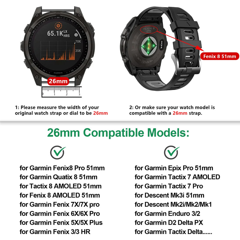 EZMVZKU 26mm Quickfit Watchbands for Fenix 8 AMOLED 51mm/Fenix 7X/7X Pro/6X/6X Pro/5X Plus/3 HR, Sport Silicone Straps Compatible with Garmin Enduro 3/2/Descent Mk3i/Epix Pro/Tactix 8 AMOLED 51mm 7pack3