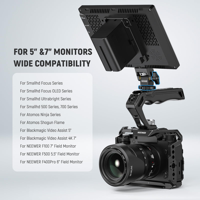 NEEWER Camera Monitor Mount with Cold Shoe, Anti Twist 1/4" Screw for 5" & 7" Field Monitor Compatible with Atomos Ninja V, 360° Swivel & Adjustable 180° Tilt Damping, Compatible with SmallRig, MA006