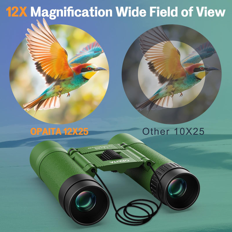 12X25 Compact Binoculars for Kids Bird Watching - Opaita Small Folding Binocular for Adults - Mini High Powered Binocular Lightweight Easy Focus Binoculars for Travel Hunting