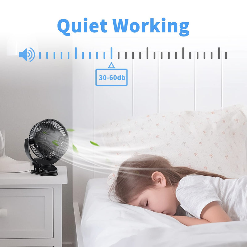 [AUSTRALIA] - ATEngeus USB Fan, Rechargeable Portable Fan, Clip on Fan, Battery Operated Fan, 3 Speeds, 5000mAh USB Desk Fan, 720°Rotation, Sturdy Clamp for home, Camping, Treadmill and car TF-28D 