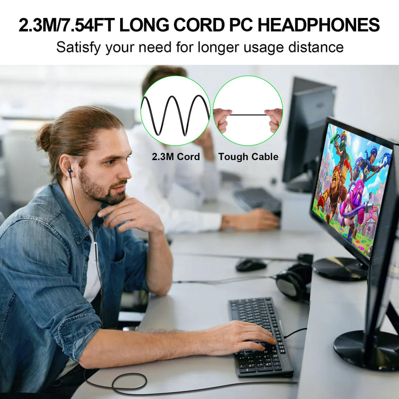 USB Headset with Microphone for PC 7.5 Ft Cable, USB A Headphones for Computer, Wired USB Earbuds with Mute in-Line Stereo Noise Canceling Call Cord Earphones for Laptop Dell Lenovo Surface PS5 Switch Black