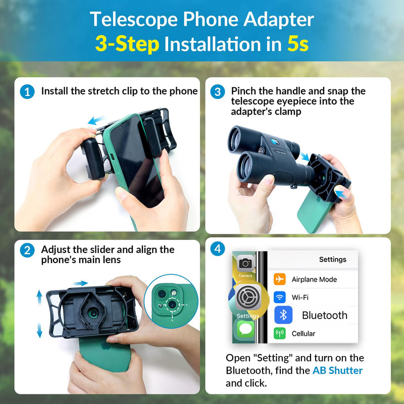 [AUSTRALIA] - APEXEL Telescope Phone Adapter, Binocular Photo Adapter for Android & iPhone, Phone Holder Mount for Telescope, Monocular, Binocular, Microscope, Spotting Scope. (Including Bluetooth Shutter Remote) With Shutter Remote 