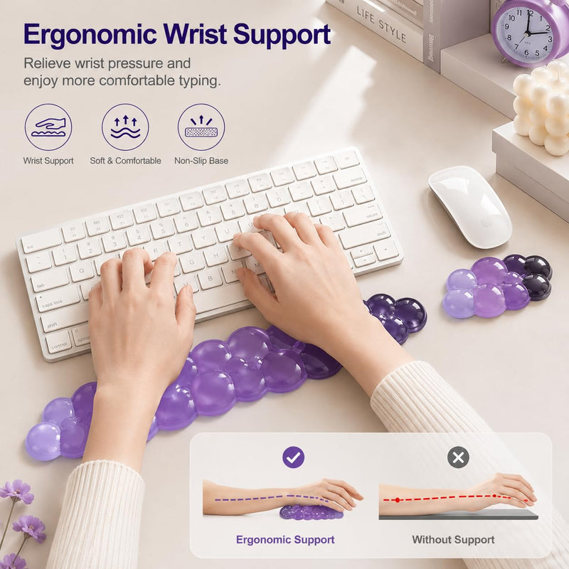 Cute Purple Cloud Wrist Rest for Women, Cooling Gel Support, Non-Slip Pad | Made for typing, coding, and creating, this cooling gel wrist support adds ergonomic comfort to office, home, and study