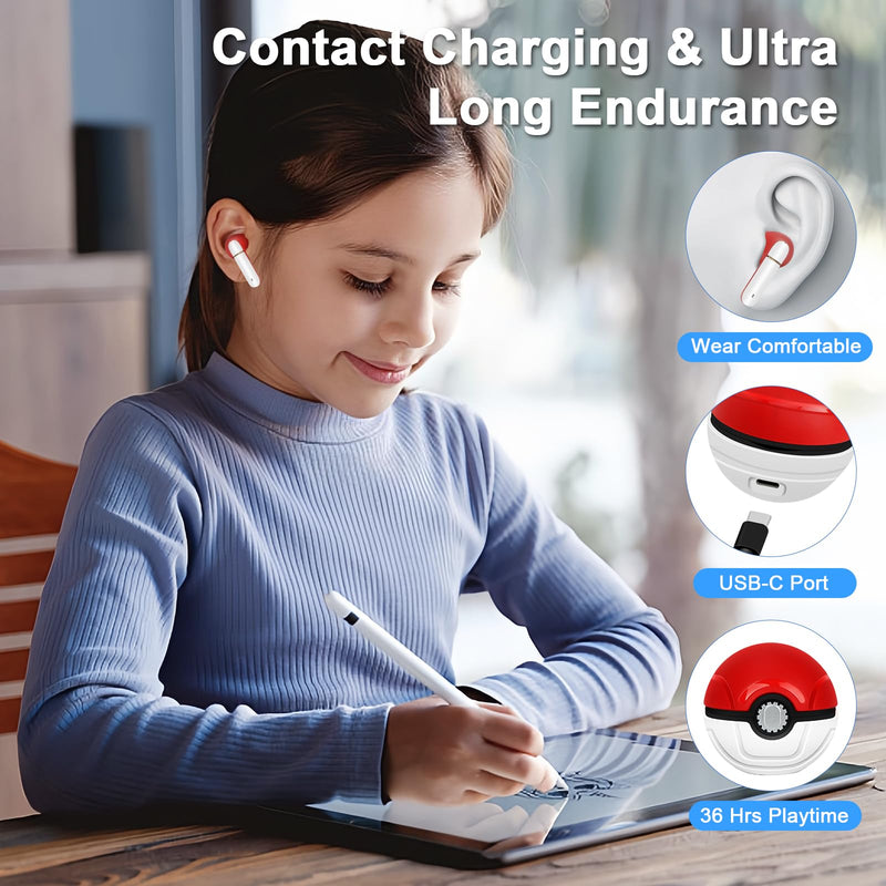 2 Pack Wireless Earbuds for Kids,Comfortable Wireless Earphones Fit Ergonomic Design Ball Shape Ear Buds with Mic for Android iOS Cell Phone Computer Laptop Red and Blue-2pcs