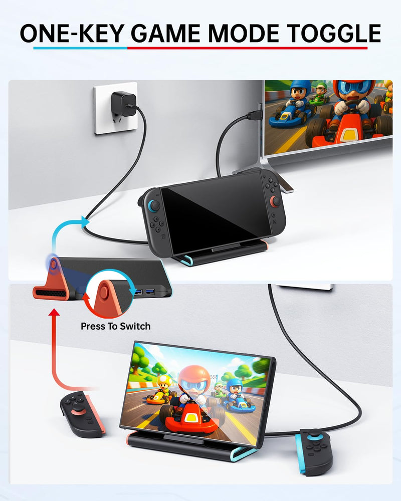 Switch 2 Dock, 4K@60Hz TV Docking Station with 60W Fast Charger & HDMI Cable, Gigabit Ethernet Port (1000Mbps), Portable Replacement Base for Switch 2 ONLY, Accessories Bundle for Nintendo Switch 2