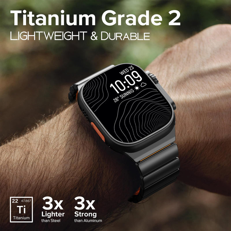 CHANCHY Titanium Silicone Band for Apple Watch Ultra 3/2/1 49/46/45/44mm | Luxury Apple Watch Bands Titanium Silicone Dual-Layer Link for Men Compatible with iWatch Series 11 10 9 8 7 6 5 4 SE 3 2 1 A-Titanium Edition, Black-Orange