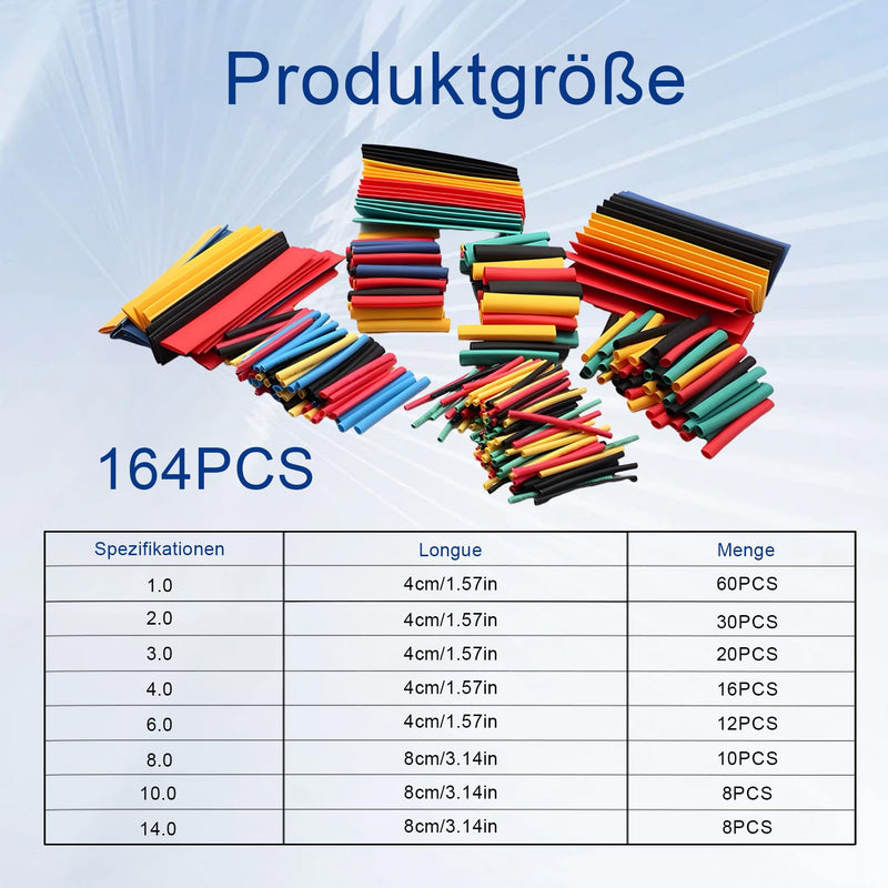 164 Piece Heat Shrink Tube Set, Heat Shrink Tubing Waterproof, Insulation Tape Coloured Set, Heat Shrink Tube Industry, Perfect for Electrical Insulation, Cable Repairs