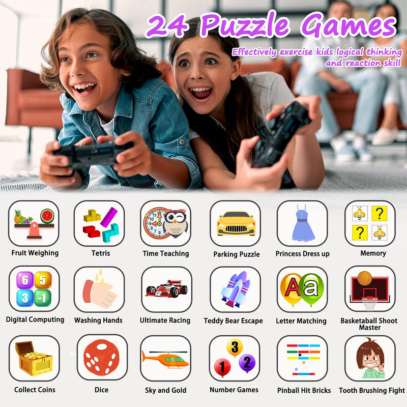 Wiszodet Smart Watch for Kids Toys for Girls Ages 4-12 Years Old, Kids Smart Watch Girls Toys with 24 Puzzle Games HD Touch Screen Camera Alarm Clock Birthday Gift for 6 7 8 9 Year Old Girl Silver Purple
