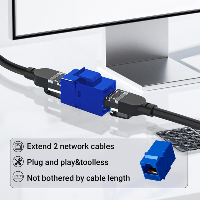 Cat6 Keystone Coupler 25-Pack Blue Female to Female for Wall Plates & Patch Panels with 200 Pack Cat6 Connecto