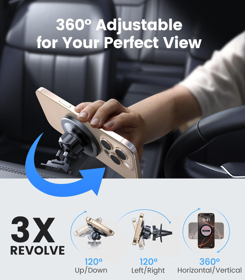 VICSEED for MagSafe Car Mount [Upgraded Strong Magnetic & Won't Break Vent] | Stable Travel Magnetic Phone Holder, 360° Adjustable, Hands Free for iPhone 17 16 15 14 13 12 Pro Max All Phones, Pink