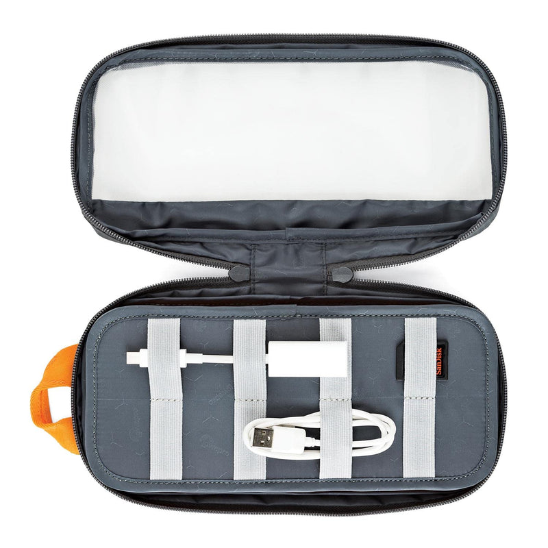 Lowepro GearUp Pouch Medium, Travel Essentials, Travel Case for PC Cords, Cables, Adapters, Batteries, Chargers, USB Sticks, Laptop Accessories, Made of Recycled Fabric, Grey Pouch Medium - New