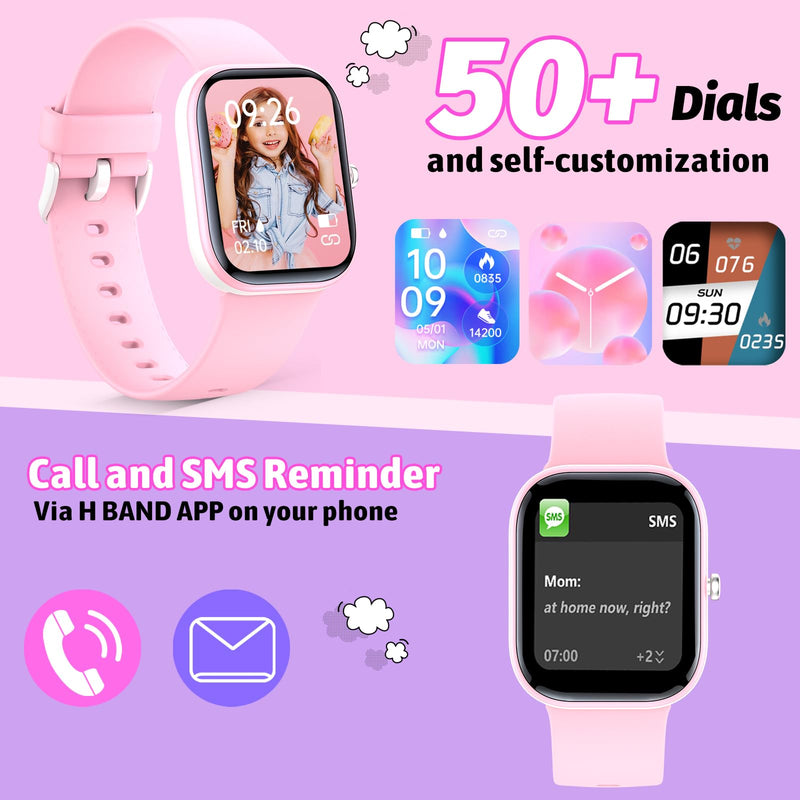 Nyonio Kids Watch with Fitness Tracker No Phone/APP Needed,19 Sport Mode,1.5" DIY Dial,IP68 Waterproof,Sleep Monitor,Pedometers,Heart Rate,Great Birthday Gift for Boys Girls Teens 6-14 (Pink) Pink