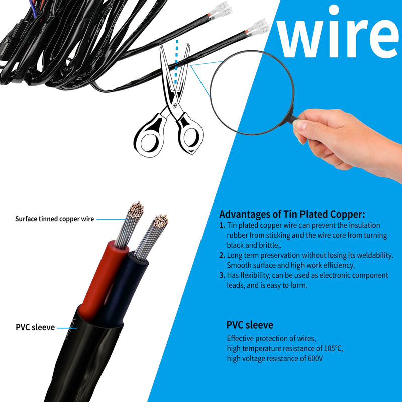 [AUSTRALIA] - LED Lights Bar Wire Harness Kit with Remote Control 2Leads DC12V 40A Fuse Relay 14AWG 3.5M/11.5FT Wiring Harness Kit fit for LED Work Lights Driving Fog Lights bar Max Support 300W 2Leads with Remote Control 