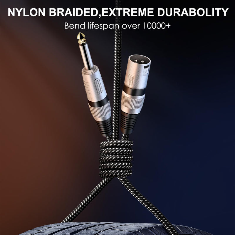 XLR Male to 1/4 Inch TS Cables 10 FT/2Pack, Nylong Braided XLR 3 Pin Male to Quarter inch 6.35mm TS Unbalanced Interconnect Wire Mic Cord (Pure Copper Conductors) 2 10FT