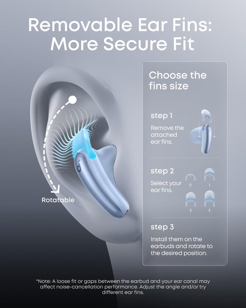 Soundcore Liberty Buds by Anker Wireless Earbuds with Adaptive ANC | Semi-in-ear design with removable ear fins, fast charging, translation support, and up to 30 hours of playtime. Light Blue