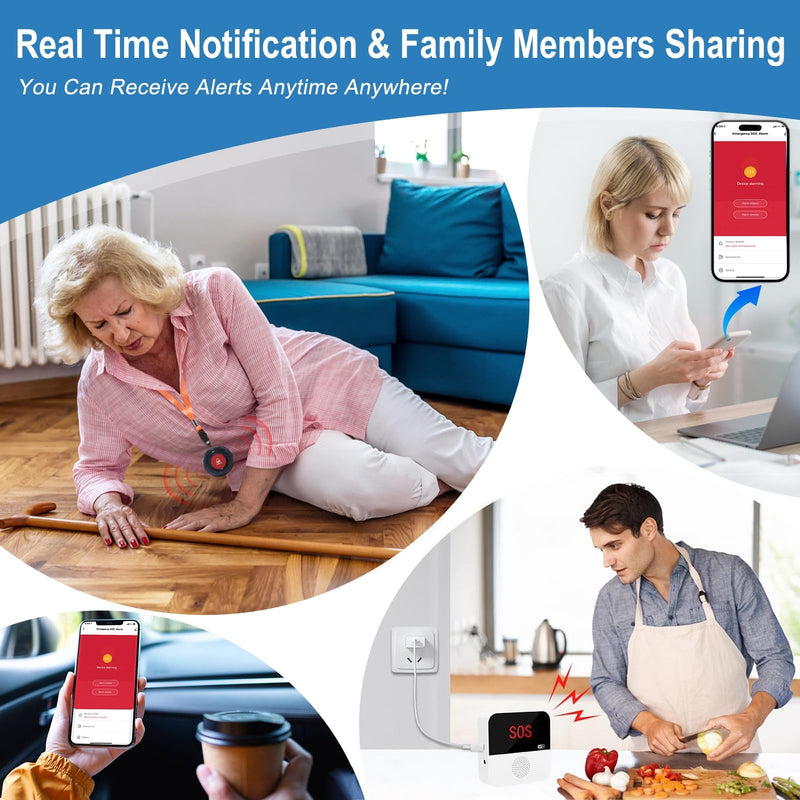 WiFi Smart Wireless Caregiver Pager Call Button Emergency Alert System Life Alert Button for Elderly Patient Seniors Disabled 1 SOS Panic Button 1 Receiver(Only Supports 2.4GHz & No Monthly Fee) 1 Button & 1 Receiver