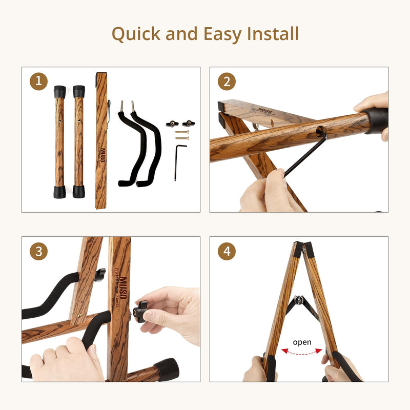 MUSO Guitar Stand,Acoustic Guitar Stand,Wood Classical Electric Guitar Stand,Foldable Bass Guitar Stand,Guitar Accessories also fit Bass,Violin,Ukulele(Zebra) Zebra