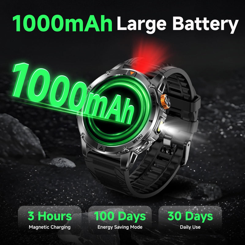 KPEP Smart Watch for Men (Answer/Make Call) - 1.53" HD Military Smartwatch | 100 Days Extra-Long Battery Life Fitness Tracker, Flashlight/100+Sports/Heart Rate/Sleep Monitor/IP68 Waterproof Android iOS