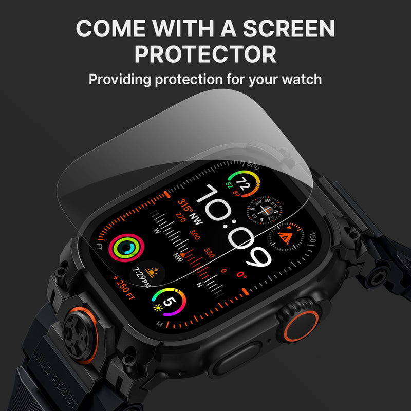 Bandletic Sport Bands Compatible with Apple Watch Ultra 3 2 1 49mm Band Men | Soft Silicone Strap with Screen Protector, Stainless Steel Connector, Only Fit for iWatch Ultra 49mm bands, Black/Black