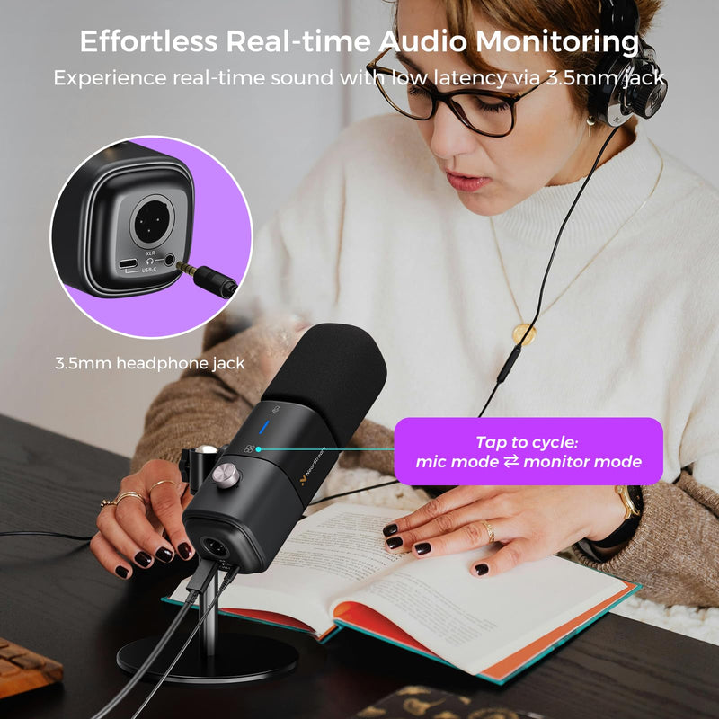 NearStream AM25X Gen2 XLR/USB Condenser Microphone with Noise Canceling/Volume Control/Headphone Jack/Mute, Podcast Microphone for PC/Audio Mixer, Desktop Mic for Stream/Podcast/Gaming/Music Record AM25X XLR/USB Mic with Desk Stand