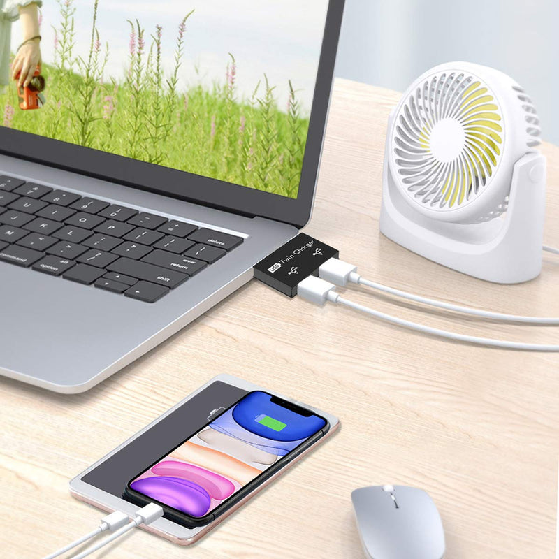 USB2.0 Hub 2-Port, Portable 2-Port USB Hub USB Twin Adapter Male to Dual USB Female Adapter for Laptops Desktops, Only Use for Charging(Black) Black