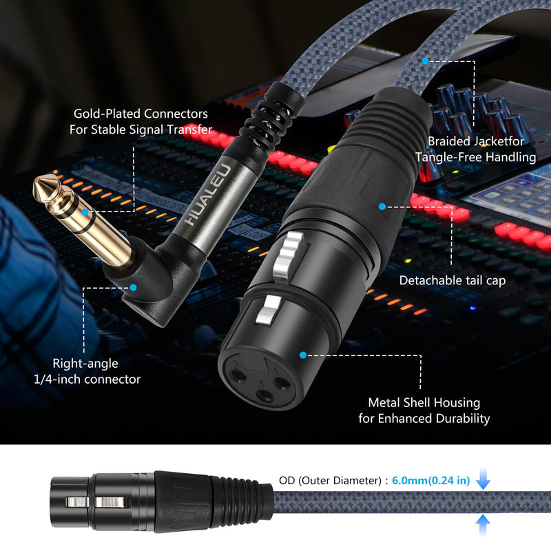 2 Pack 10FT Right Angle 1/4 TRS Male to 3Pin XLR Female Microphone Cable,6.35mm TRS to XLR Female Braid Quarter inch Balanced Cable for Mixer Microphone Active Speakers 10Feet