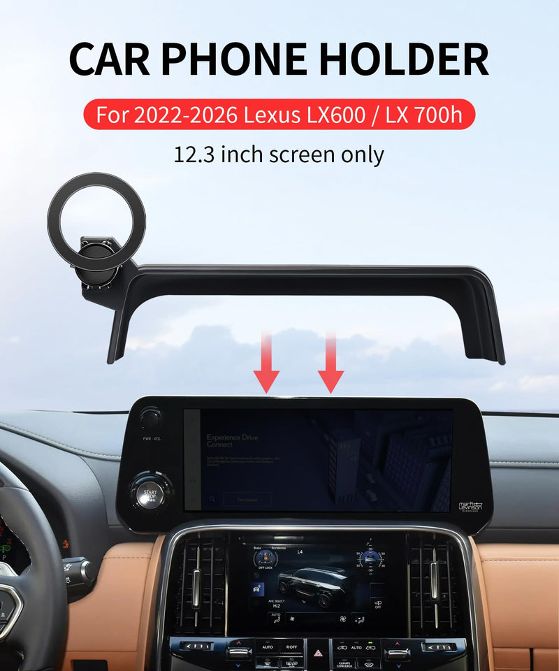 Car Phone Holder for Lexus LX600/LX700h 2022-2026 12.3"Screen Magsafe Mount | Magnetic Accessories Cell Phone Mount Clip Compatible with iPhone, 3D fit Stable Dashboard Navigation Bracket Cradle Stand for 2022-2025 LX600 (12.3 inch screen only)
