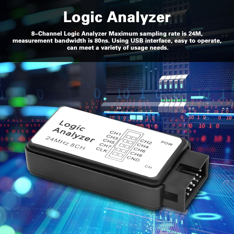 QIQIAZI USB Logic Analyzer 8 Channels 24MHz 5PF with USB Cable and Connection Cable Compatible with Arduino