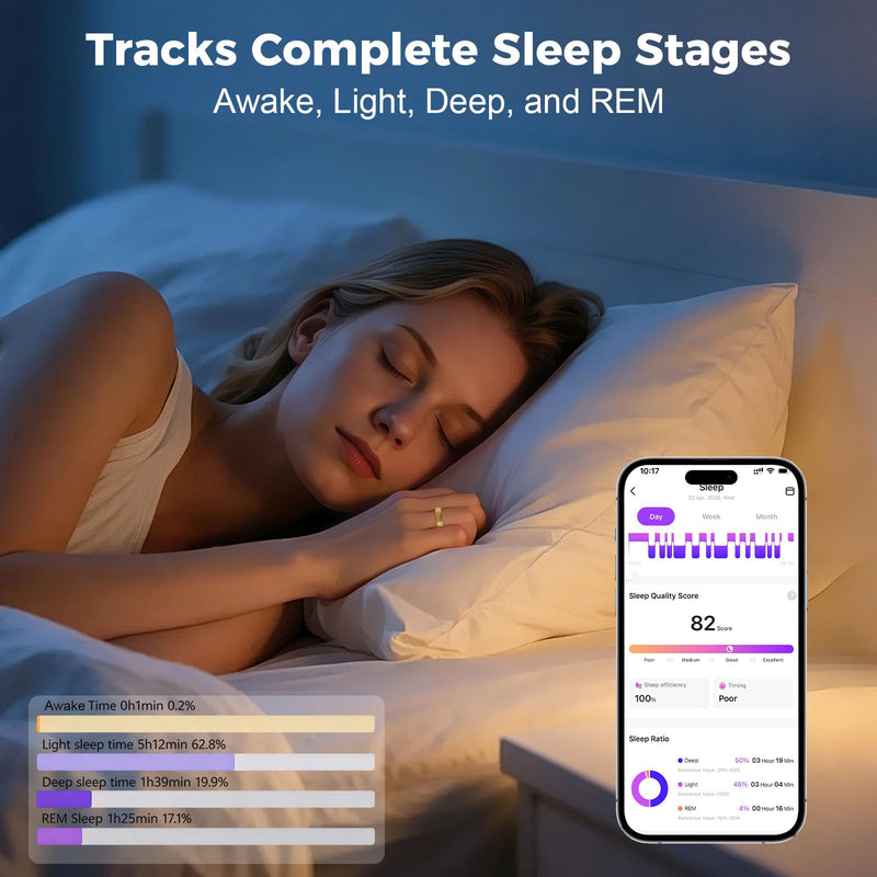 Smart Ring for Women Men, Health Tracking Ring No APP Fee (Gold,8) | 24/7 Fitness Tracker Heart Rate/SpO2/Stress/Sleep Monitor, IP68 Waterproof, Long Battery Fast Charge, iOS/Android Compatible Gold 8