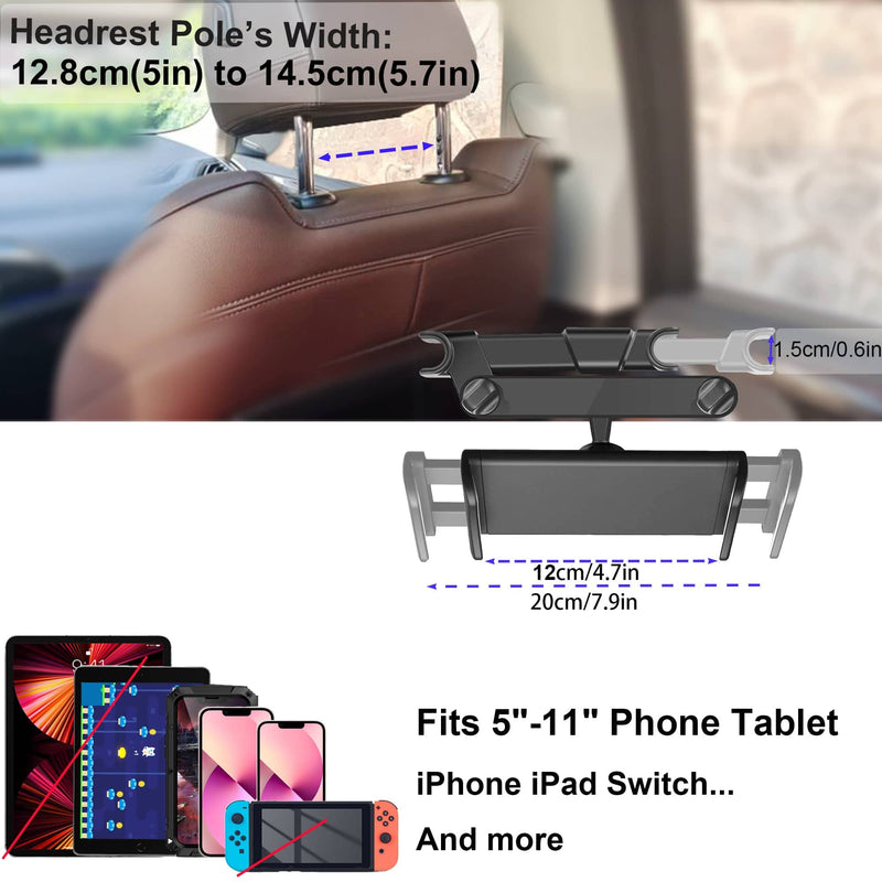 Timewall Car Headrest Tablet Phone Mount, Black, 5-11" (Pack of 2) Normal Cradle (Pack of 2)