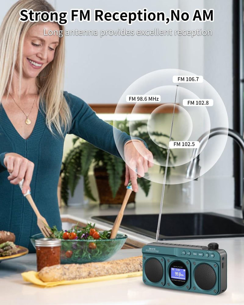 [AUSTRALIA] - SEMIER Small Digital FM Radio Bluetooth Speaker, Handheld Rechargeable Radio Wireless Speaker, LCD Display, Double Speakers, Headphone Jack, Support USB/Micro SD Card MP3 Play for Home Outdoor (No AM) Blue 