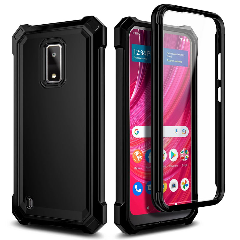 Compatible with BLU View 4 (B135DL) / View 2 2023 Case with Tempered Glass Screen Protector, Full-Body Protective Shockproof Rugged Bumper Cover, Impact Resist Case (Black) Black