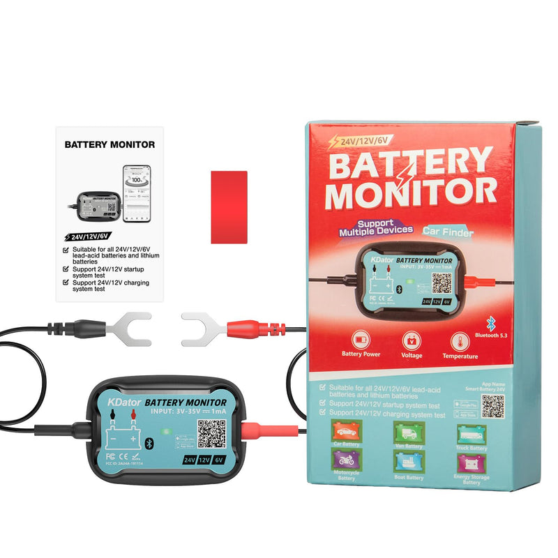 24V 12V 6V Bluetooth Battery Monitor BM7–Work for All Lead-Acid & Lithium Battery with Charging, Cranking System Test & Auto Alarm – Waterproof Voltmeter for Cars, Vans, Trucks, Motorcycles, Boats For 6V-24V Lead-Acid & Lithium Battery