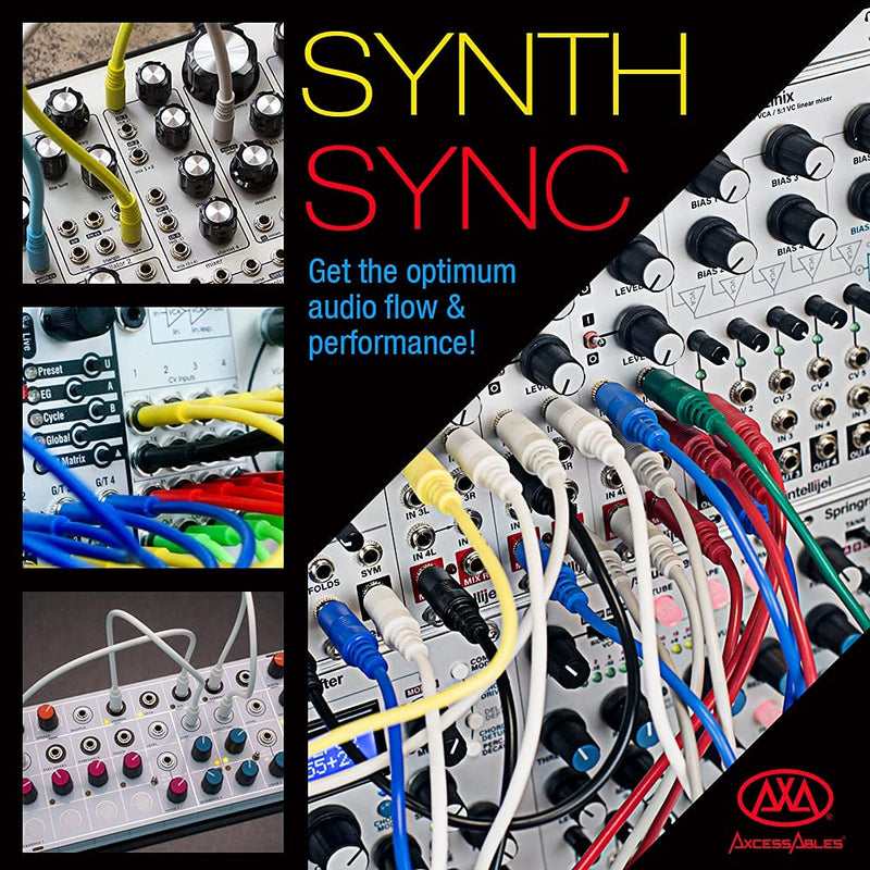 AxcessAbles 3.5mm TS Patch Cables | 1/8 Inch TS Aux Cable Pack (1ft, 6 Pack) | Eurorack Synthesizer Audio Cables | Multicolor Unbalanced Patch Cables 1ft
