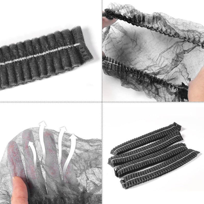 Pack of 50 Disposable Nurse Cap, Beret, Fleece Strip Cap, Dustproof Strip Cap, Mushroom Cap, Protective Cap, Dustproof Headwear, Clip Cap, Men and Women (Black)