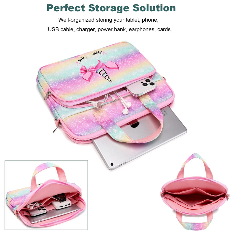 [AUSTRALIA] - Octsky Tablet Sleeve Bag Kids Tablet Carrying Sleeve Bag 12.5 Inch Tablet Protective Bag with Shoulder Strap, Soft Lining Unicorn Bow 